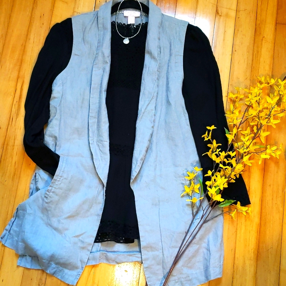 Linen (100%) long Vest, Gray.